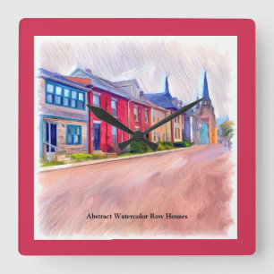 Relógio Quadrado Abstrato Watercolor Row Houses