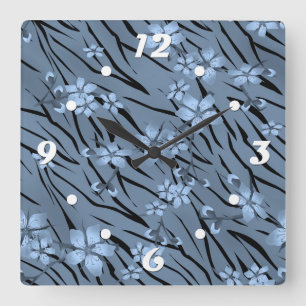 Relógio Quadrado Abstrato zebra tigre couro florescente