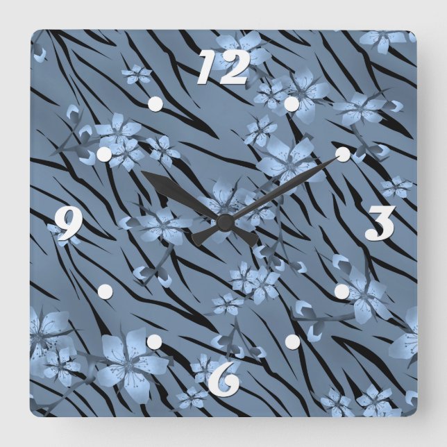 Relógio Quadrado Abstrato zebra tigre couro florescente (Frente)