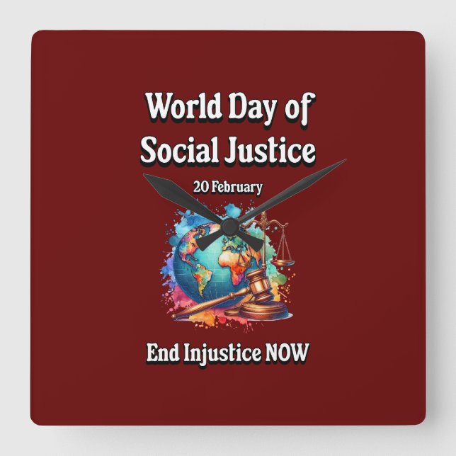 Relógio Quadrado Acabe Com A Injustiça Agora. (Frente)