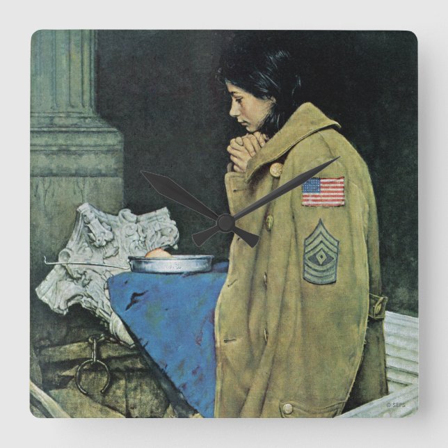 Relógio Quadrado Acção de graças do refugiado (Frente)