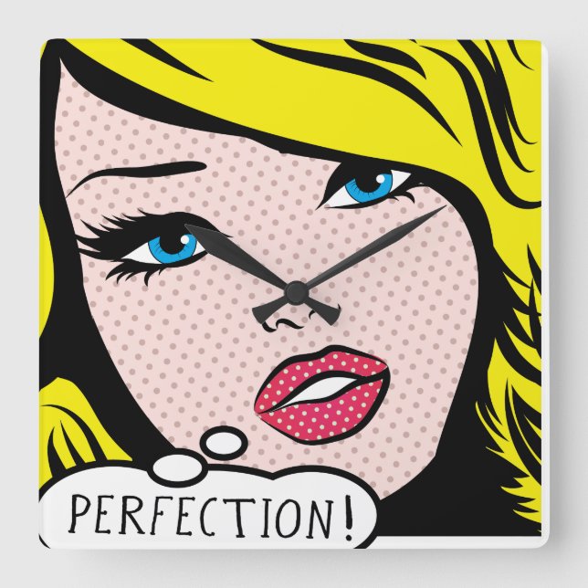 Relógio Quadrado Acrílico Wall Clock pop art "PERFECTION". (Frente)