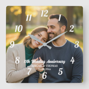 Relógio Quadrado Adicione Sua Própria Foto de Casal 15º Aniversário