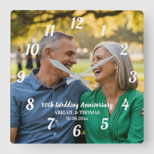 Relógio Quadrado Adicione sua própria foto de casal 30º aniversário