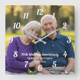 Relógio Quadrado Adicione Sua Própria Foto de Casal 70º Aniversário