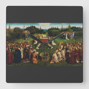 Relógio Quadrado Adoração do Cordeiro Místico de Jan van Eyck