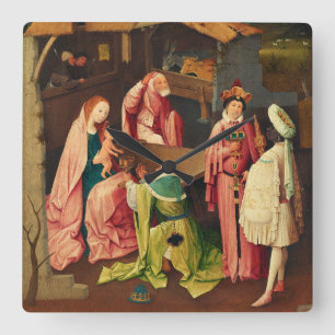 Relógio Quadrado Adoração dos Magos por Hieronymus Bosch