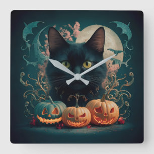 Relógio Quadrado Adorável Celebração do Dia das Bruxas de Gato. des