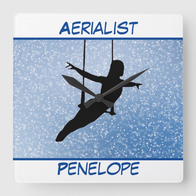 Relógio Quadrado Aerialista de Glitter (Frente)