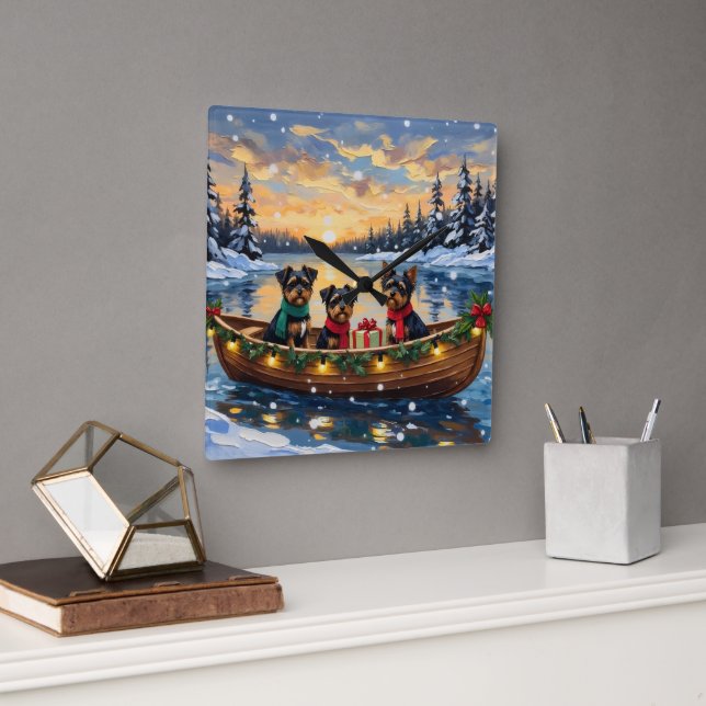 Relógio Quadrado Affenpinscher Dog Christmas Boat Holiday (Escritório)