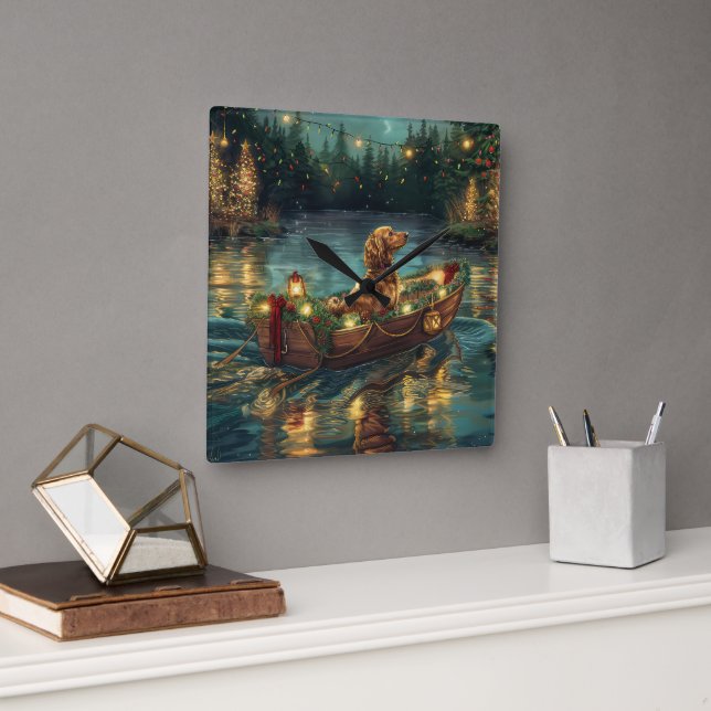 Relógio Quadrado Afghan Hound Christmas Festive Voyage (Escritório)