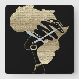 Relógio Quadrado África em Ouro