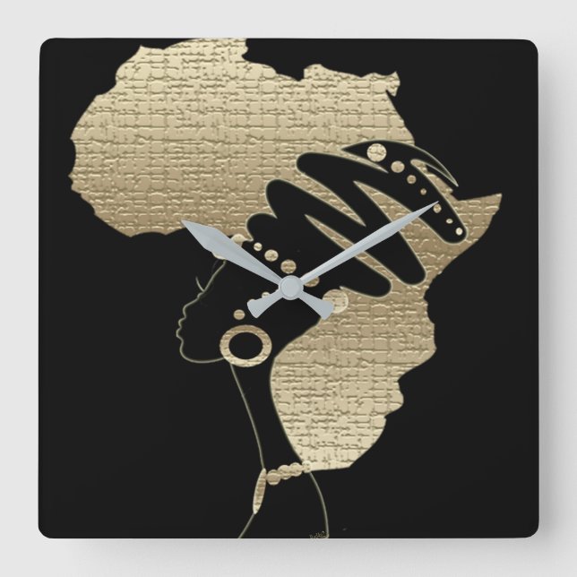 Relógio Quadrado África em Ouro (Frente)