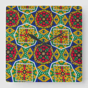 Relógio Quadrado African Geometric Mosaic Ankole Style Textile Prin