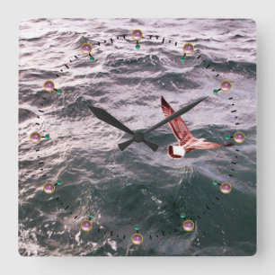 Relógio Quadrado ÁGUA VOANDO SOBRE AS ONDAS MARÍTIMAS, Gemas Rosa