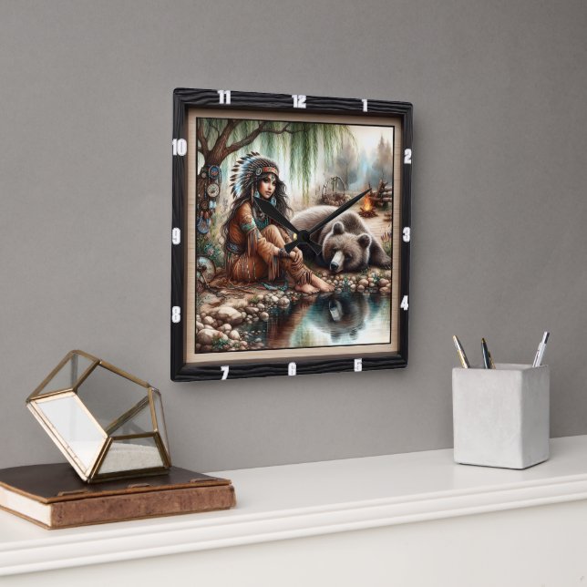 Relógio Quadrado Aguardente de Urso Indiano Nativo (Escritório)