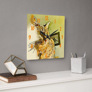 Relógio Quadrado Aguarela do nariz do coração das suiças do gati