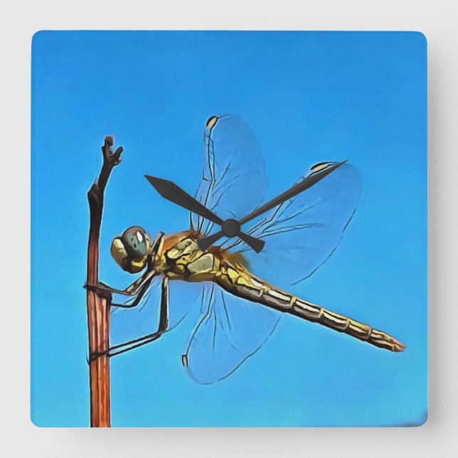 Relógio Quadrado Aguente Lá, Dragonfly Artística (Frente)
