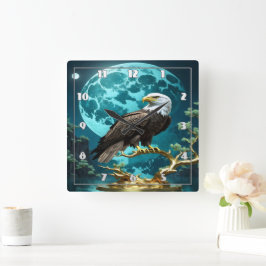 Relógio Quadrado Águia Empoleirada na ramificação da árvore do Ouro