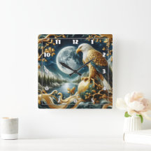 Águia Empoleirada na ramificação sob lua cheia