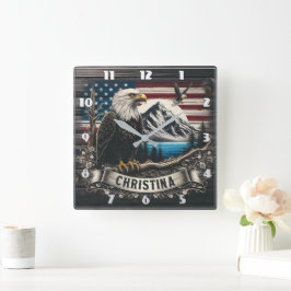 Relógio Quadrado Águia Majestosa Contra Paisagem De Montanha