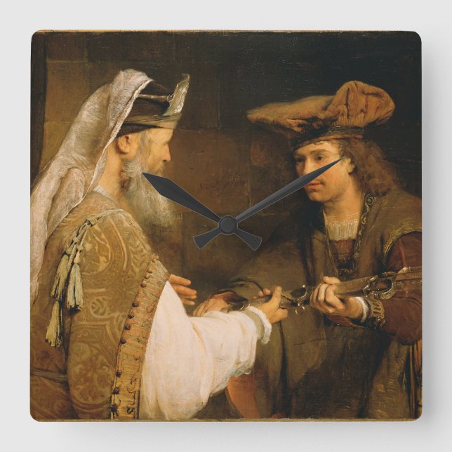 Relógio Quadrado Ahimelech dando a espada de Golias a David (Frente)