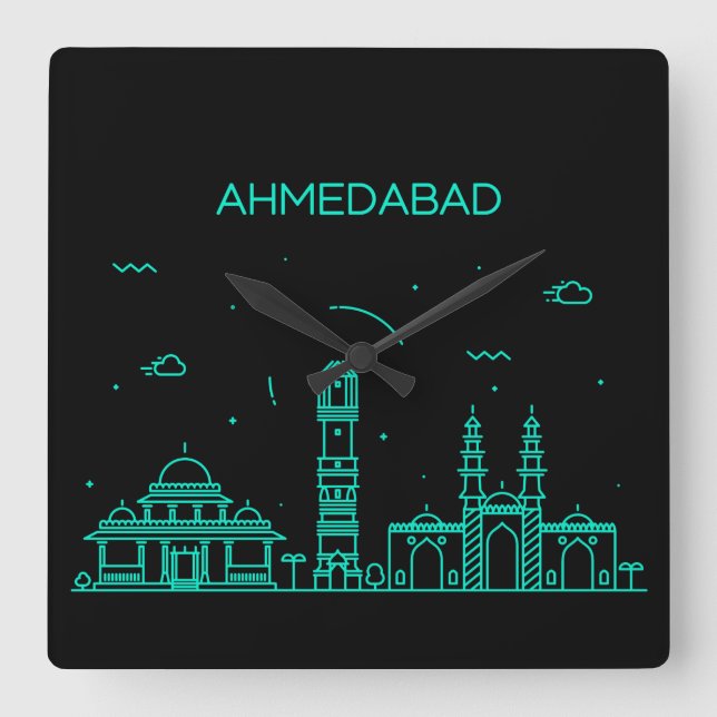 Relógio Quadrado Ahmedabad skyline (Frente)
