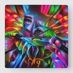 Relógio Quadrado Aichmofobia: Arte Surreal Viva