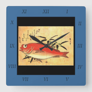 Relógio Quadrado Akodai - Impressão de Peixe Japonês Colorido de Hi