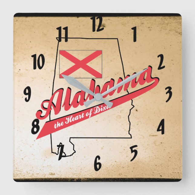 Relógio Quadrado Alabama Heart of Dixie (Frente)