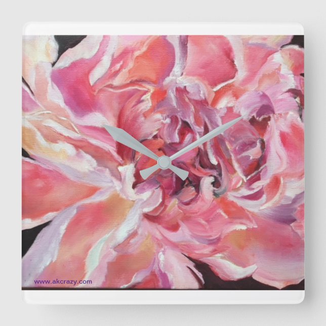 Relógio Quadrado Alaskan Peonies Floral Clock (Frente)