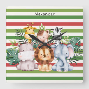 Relógio Quadrado Álbum de Fotos de Menino de Bebê Animal da Selva S