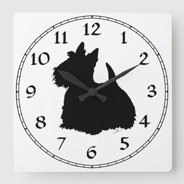 Relógio Quadrado Alert Scottish Terrier Silhouette (Frente)