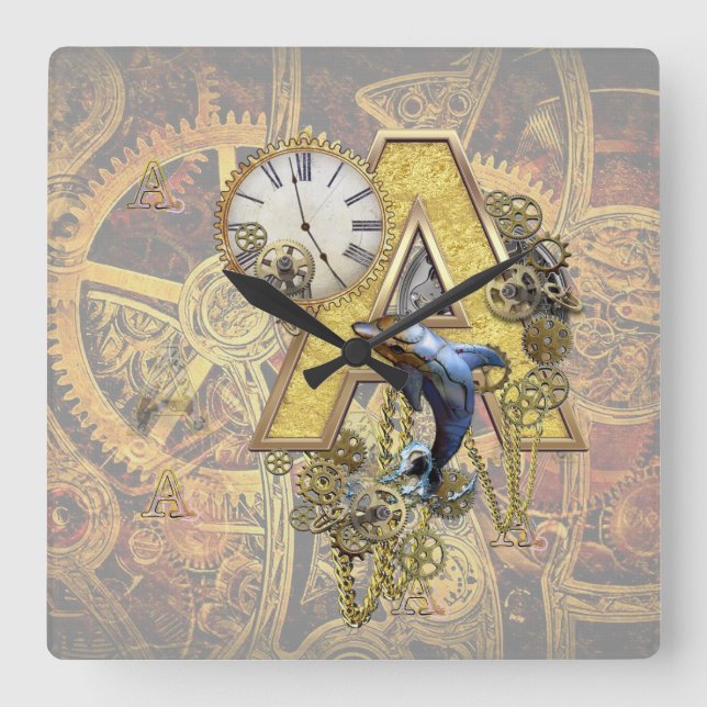 Relógio Quadrado Alfabeto, Monograma A (Frente)