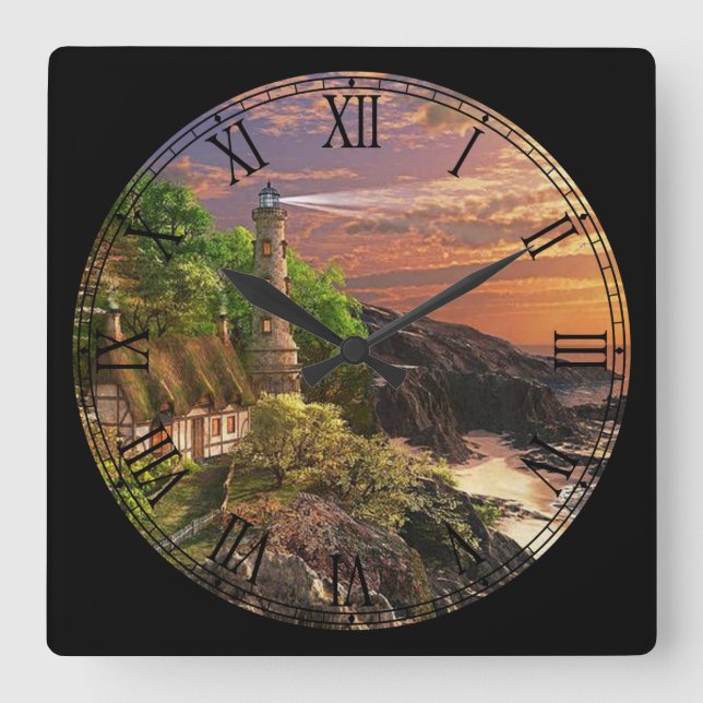 Relógio Quadrado Algodão de Verão e Faróis de Arte Fina (Frente)