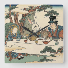 Relógio Quadrado Alice Lost in Japan | Ukiyo-e Mad Tea Party