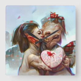 Relógio Quadrado Alienígena Whimsical Romance