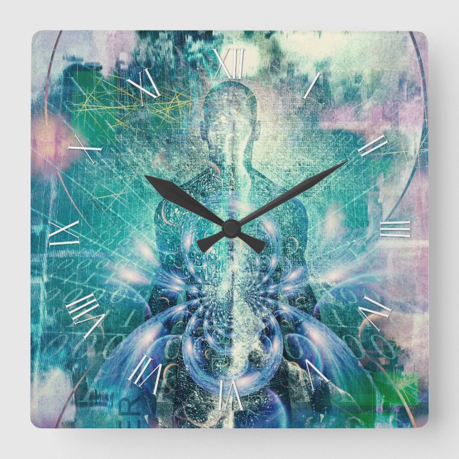 Relógio Quadrado Alma ou aura e código binário (Frente)