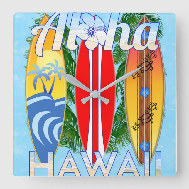Relógio Quadrado Aloha Hawaii Surfboards (Frente)