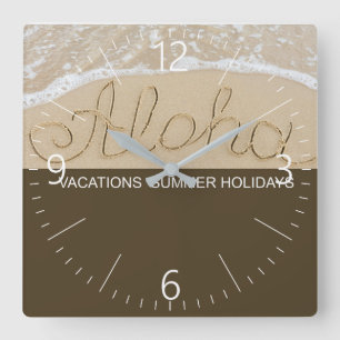 Relógio Quadrado Aloha palavra areia