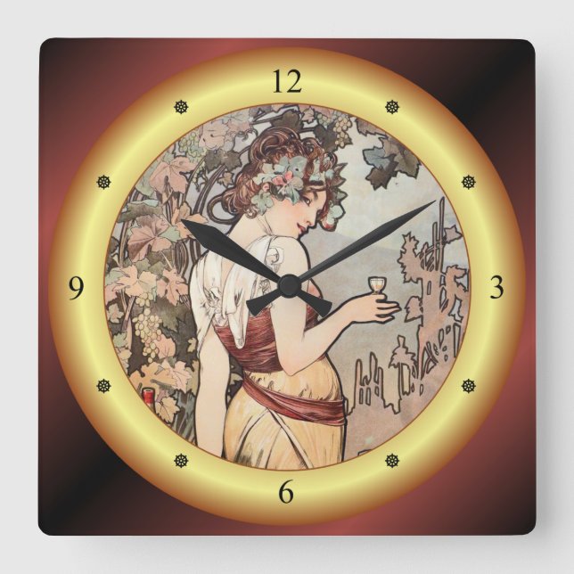 Relógio Quadrado Alphonse Mucha ~ Affiche Cognac ~ Cognac Ad ~ 1899 (Frente)