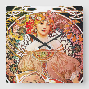 Relógio Quadrado Alphonse Mucha Daydream Vintage Arte Nouveau