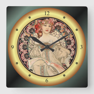 Relógio Quadrado Alphonse Mucha ~ F. Editora Champenois Imprimeur