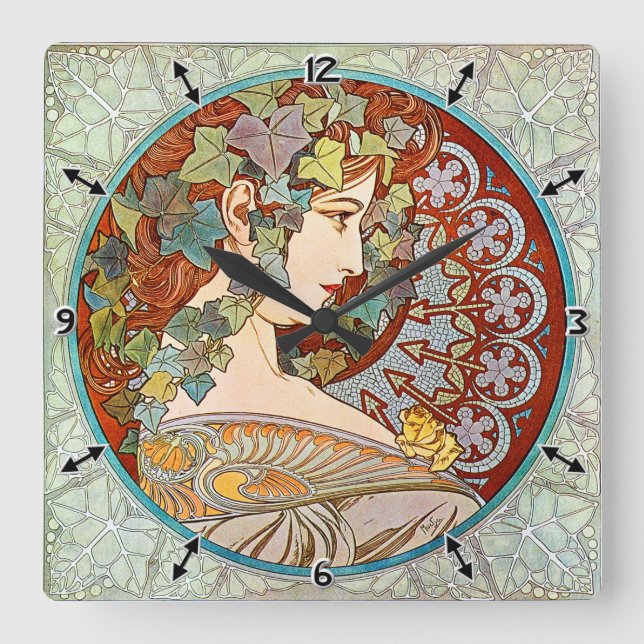 Relógio Quadrado Alphonse Mucha Ivy (Frente)