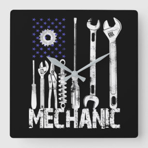 Relógio Quadrado Amantes Mecânicas  Mechanic USA Flag