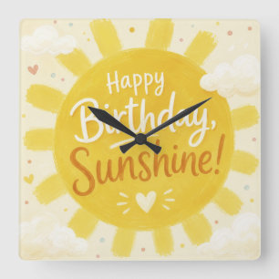 Relógio Quadrado Amarelo Alegre Sol Feliz Aniversário