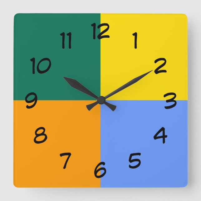 Relógio Quadrado Amarelo Verde Azul Laranja (Frente)