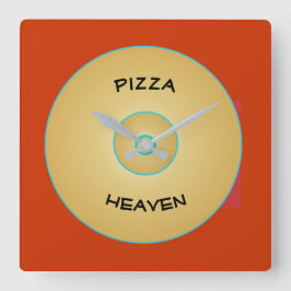 Relógio Quadrado Amarelo vermelho brilhante com texto de pizza > bl