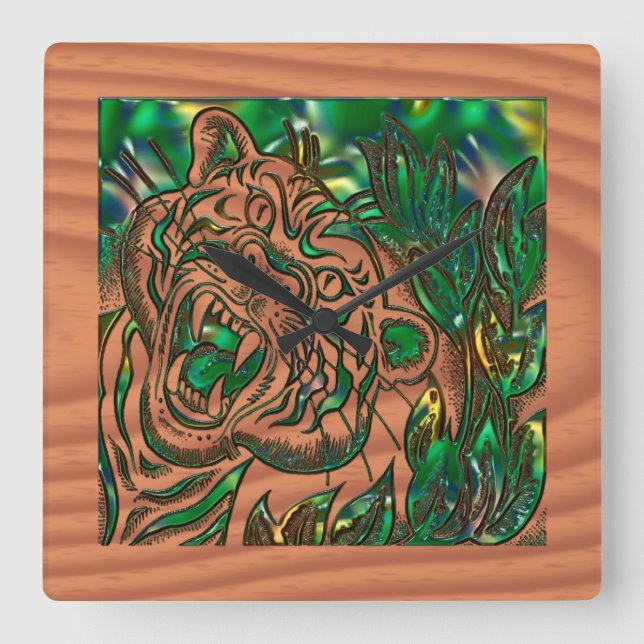 Relógio Quadrado Amarrar o Tigre (Frente)