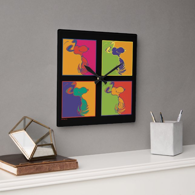 Relógio Quadrado Amendoins | Esnoopia de Pop de Arte Moderna (Escritório)